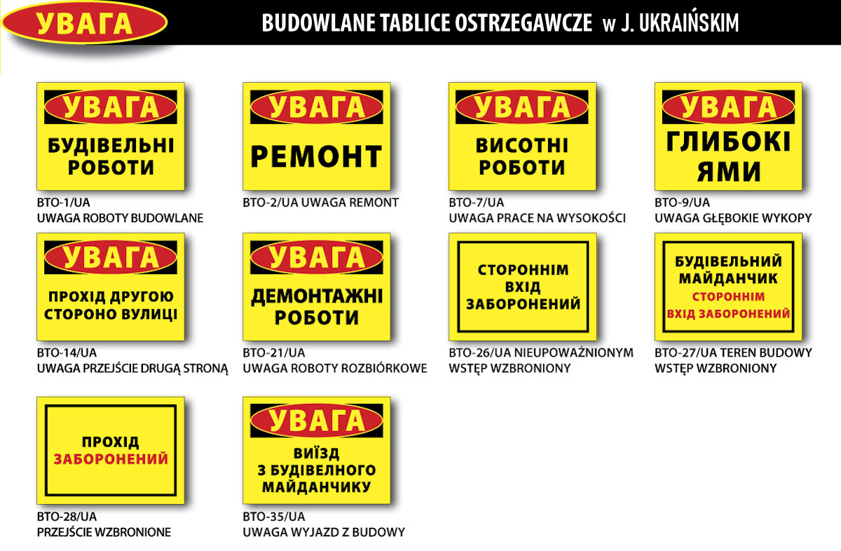 Budowlane tablice ostrzegawcze w języku ukraińskim